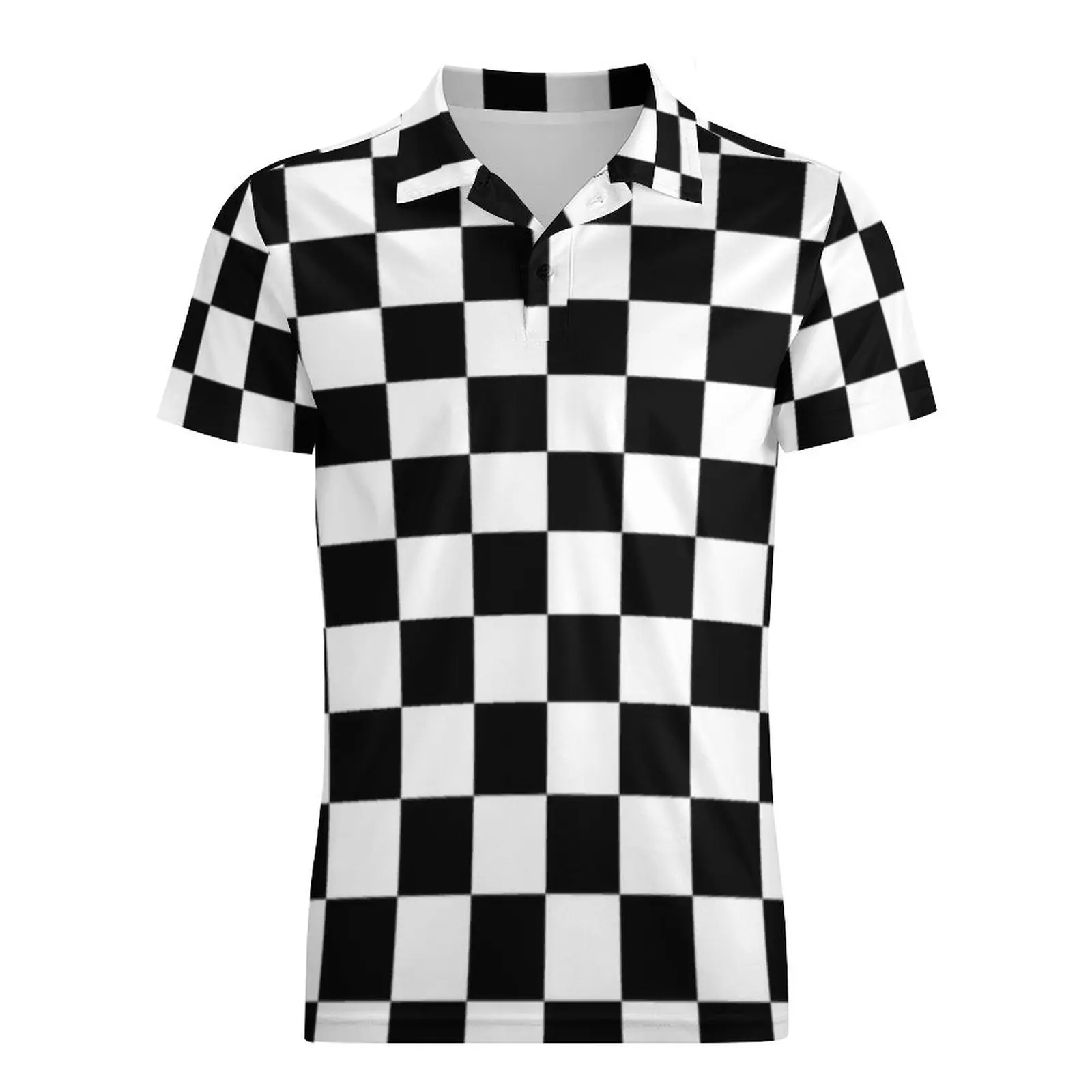 Czarna Koszulka Polo w Klatce, Klasyczna Czarno-biała Koszula w Kratę, Dżinsy, Koszula, Codzienne Śmieszne Bluzy, Męskie Koszulki Polo z Krótkim Rękawem i Kołnierzykiem Obraz 2