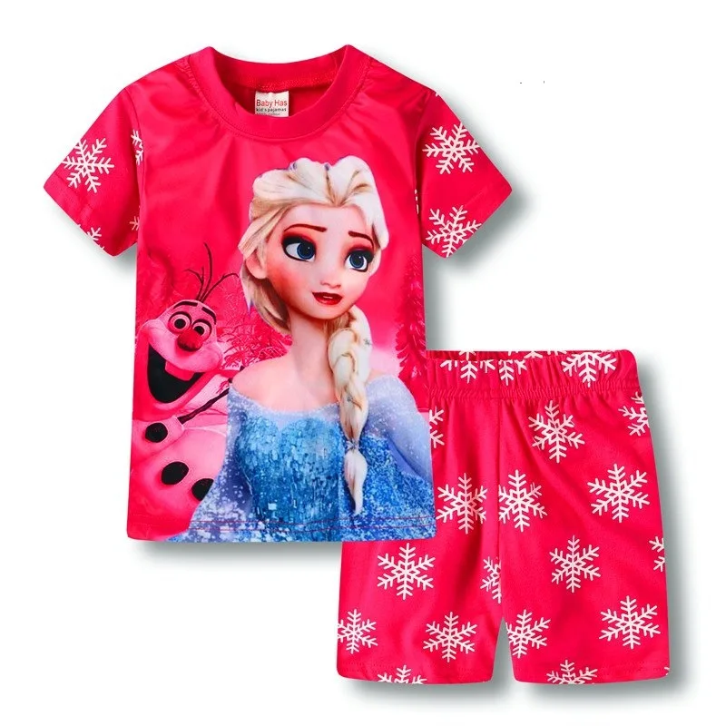 Disney Letnie Dziecięce Piżamy Zestaw T-Shirt Z Krótkim Rękawem Spodenki Mrożone Piżamy Dla Chłopców I Dziewcząt Piżamy Kreskówka Dla Dzieci Piżamy Obraz 0