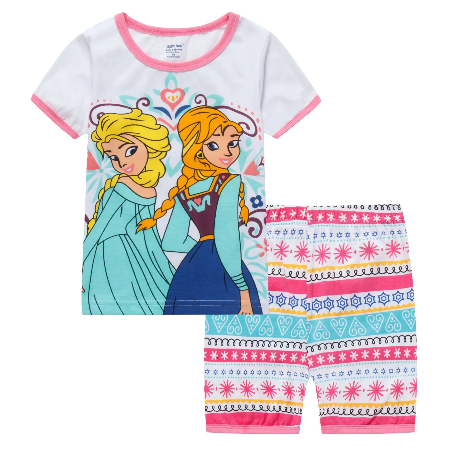 Disney Letnie Dziecięce Piżamy Zestaw T-Shirt Z Krótkim Rękawem Spodenki Mrożone Piżamy Dla Chłopców I Dziewcząt Piżamy Kreskówka Dla Dzieci Piżamy Obraz 1