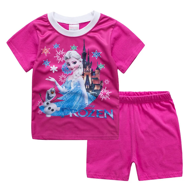 Disney Letnie Dziecięce Piżamy Zestaw T-Shirt Z Krótkim Rękawem Spodenki Mrożone Piżamy Dla Chłopców I Dziewcząt Piżamy Kreskówka Dla Dzieci Piżamy Obraz 4