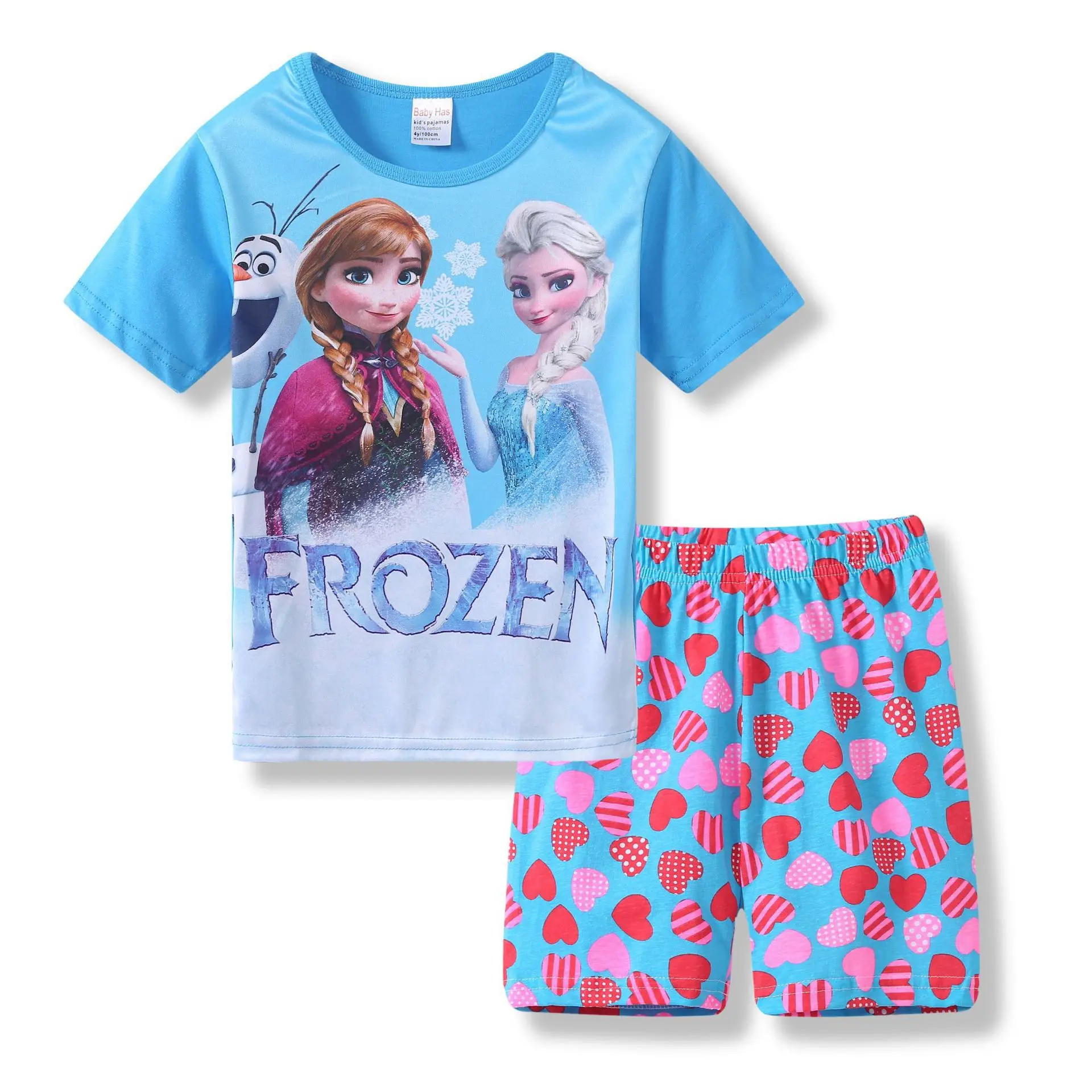 Disney Letnie Dziecięce Piżamy Zestaw T-Shirt Z Krótkim Rękawem Spodenki Mrożone Piżamy Dla Chłopców I Dziewcząt Piżamy Kreskówka Dla Dzieci Piżamy Obraz 5