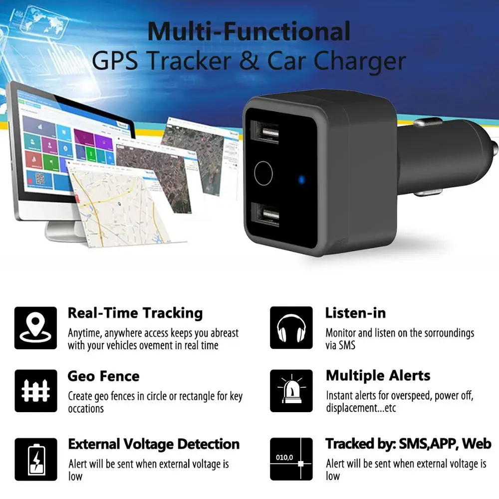 Zapalniczki samochodowej USB GPS Tracker HVT001 Głosowe Monitor z dwoma portami USB do Ładowarki do Telefonu Ukryte SOS Słuchanie Противоугонного APLIKACJI Obraz 5